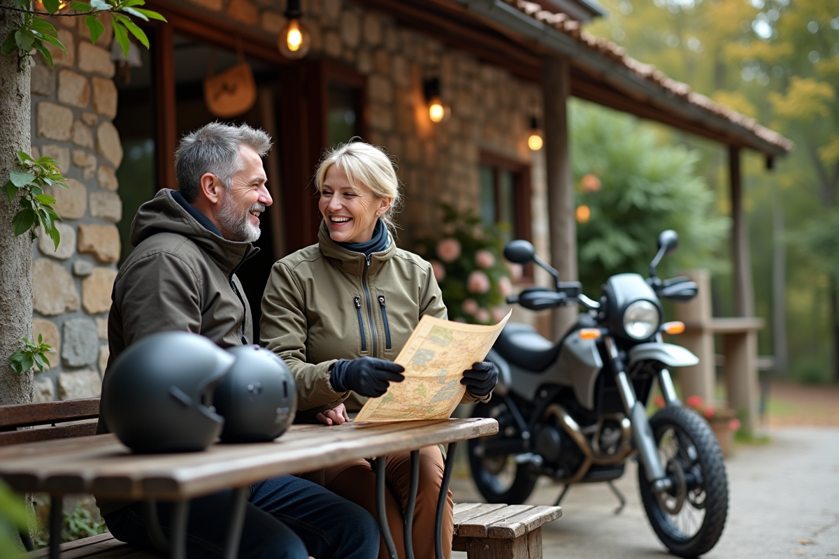 Amis en pause sur terrasse de café rustique