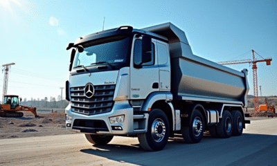 Camion benne neuf sur un chantier moderne en plein jour