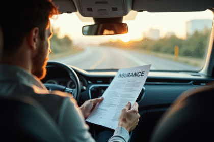 Conducteur inquiet vérifiant documents dans une voiture moderne