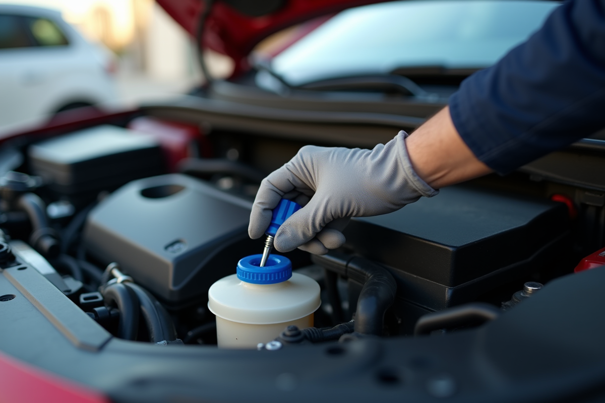 Vérification de l'huile moteur d'une Peugeot 308 en journée