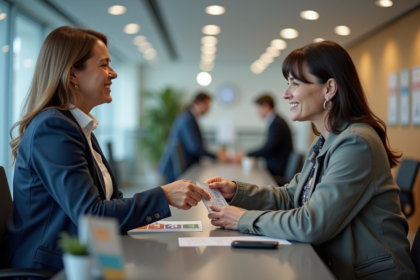 Femme d'âge moyen remettant son permis au guichet