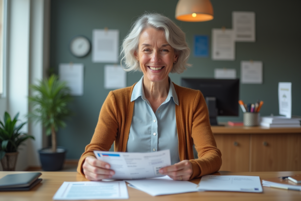 Femme d'âge moyen examinant son permis de conduire