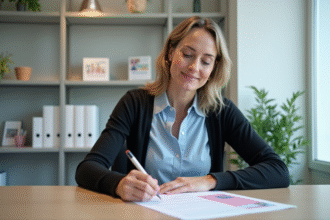 Femme remplissant un formulaire de permis de conduire