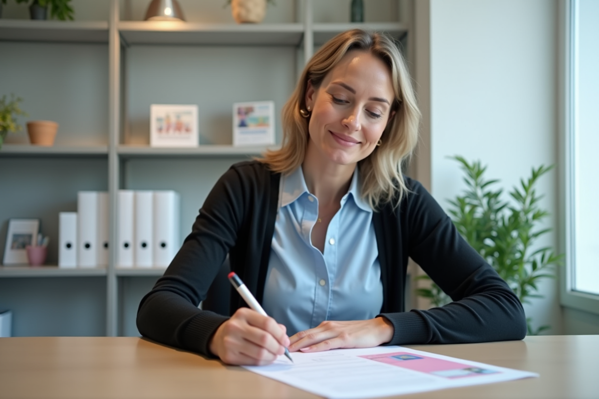 Femme remplissant un formulaire de permis de conduire