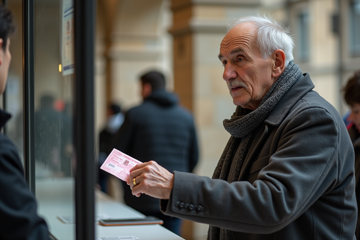 Homme âgé remettant son ancien permis à un agent