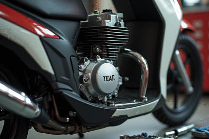 Moteur de scooter 49cc en gros plan avec outils