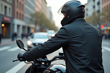 Motocycliste urbain en pause au croisement