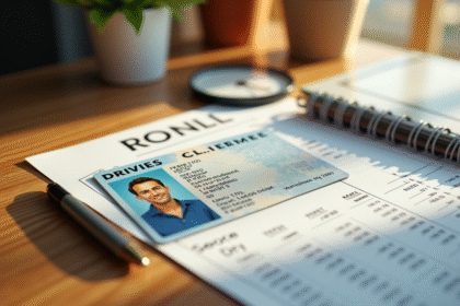 Permis de conduire français sur un bureau ensoleille