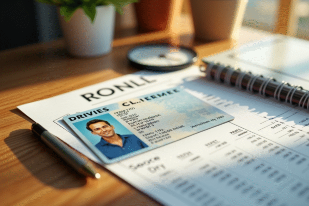 Permis de conduire français sur un bureau ensoleille