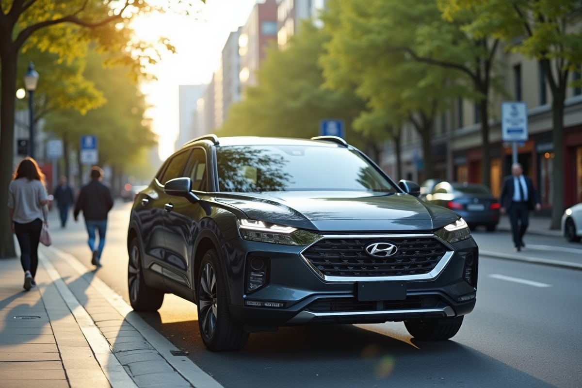 SUV hybride moderne en ville avec lignes élégantes