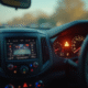 Tableau de bord de voiture avec voyant allumé en journée