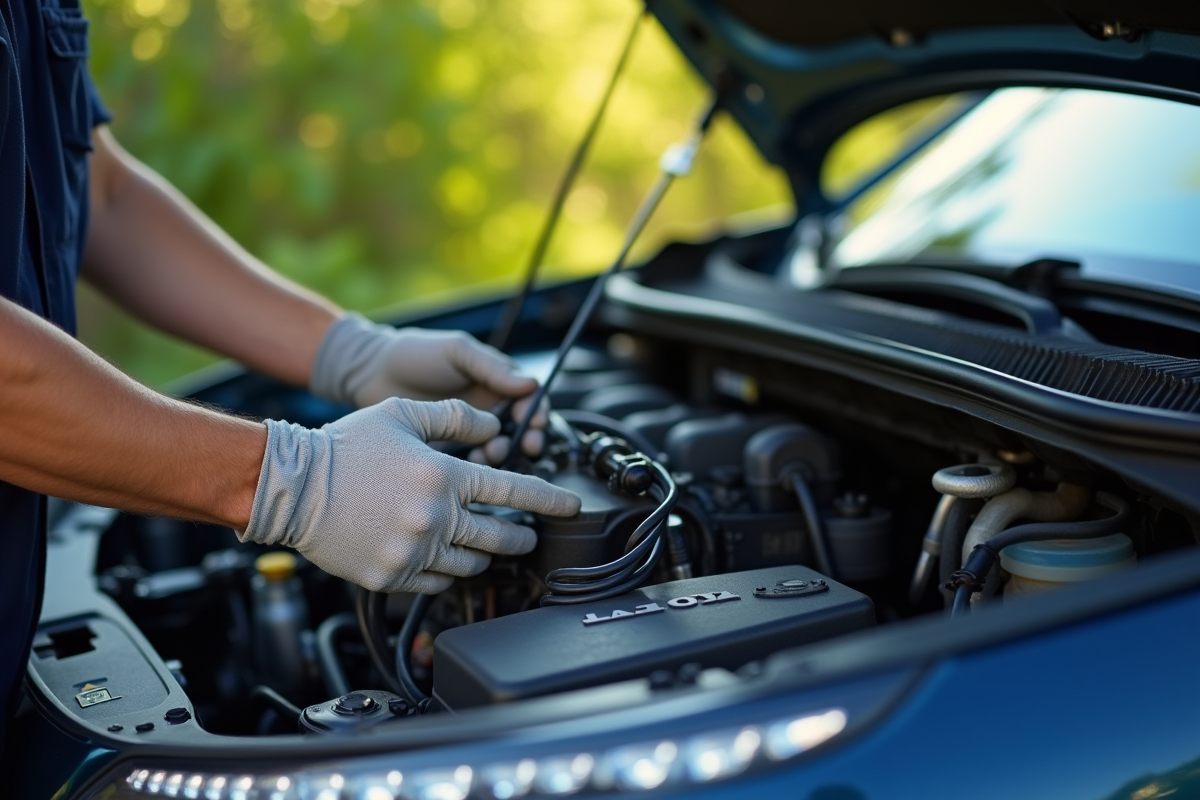 Mécanicien inspectant le moteur d