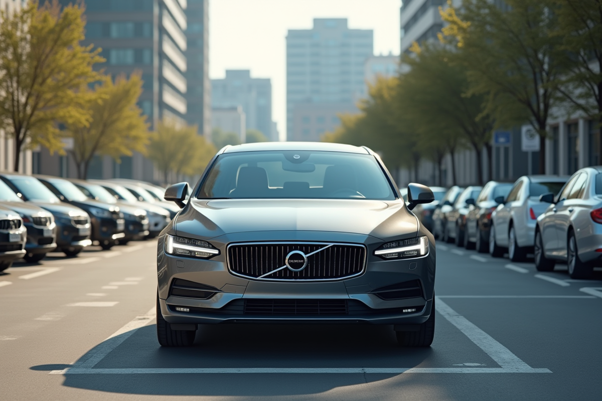 Voiture dans parking urbain sans vignette de contrôle technique